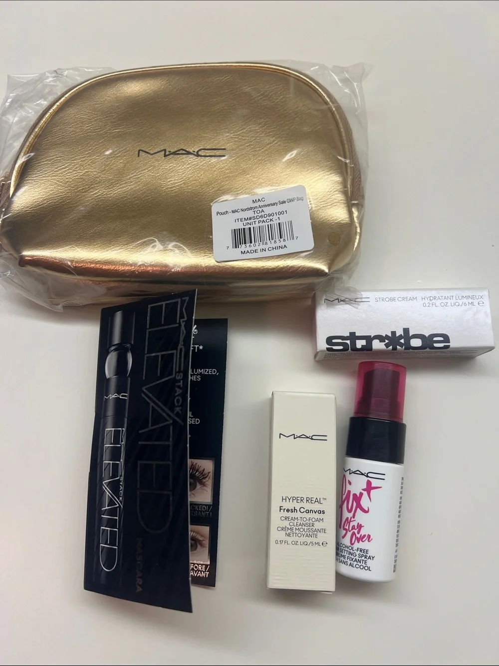 MAC Cosmetics Metallic Gold Makeup Pouch with Assorted MAC Minis